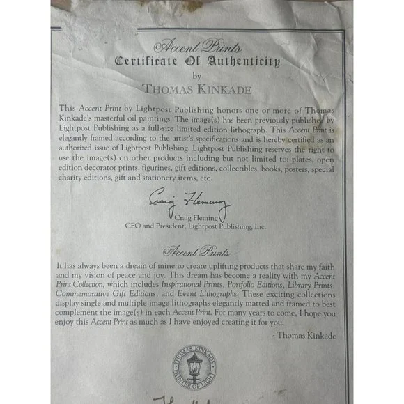 Authentic Thomas Kinkade Sunday Outing Picture with certificate and Frame